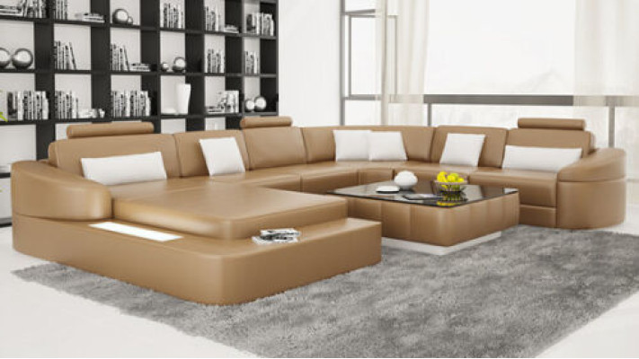 Canapé en cuir avec USB Canapé Salon paysage d'angle Suite Design Canapés modernes en forme de U