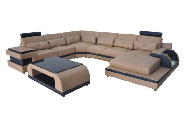 Canapé d'angle en cuir de siège rembourré de luxe avec USB Sofa Mobilier de Salon Paysage Suite.