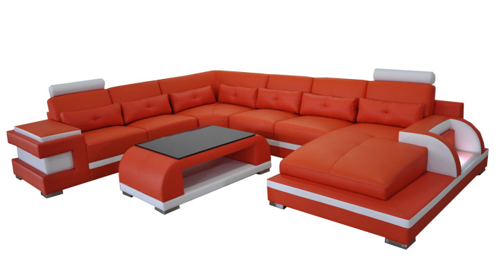 Canapé d'angle en cuir de siège rembourré de luxe avec USB Sofa Mobilier de Salon Paysage Suite.