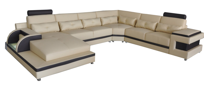 Canapé d'angle en cuir de siège rembourré de luxe avec USB Sofa Mobilier de Salon Paysage Suite.