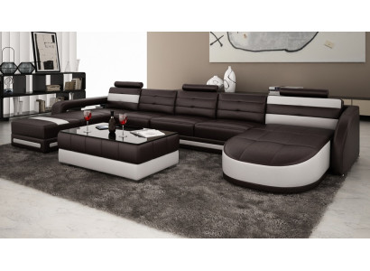 CANAPÉ EN CUIR Canapé d'angle avec USB DESIGNER PISA Paysage de vie COUCH SOFA U-forme COLO 3
