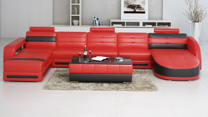 CANAPÉ EN CUIR Canapé d'angle avec USB DESIGNER PISA Paysage de vie COUCH SOFA U-forme COLO 3