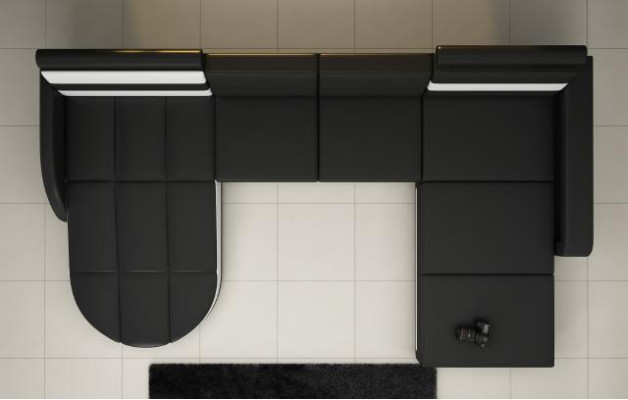 XXL Salon de paysage CANAPÉ Suite DESIGN Canapé d'angle Noir CANAPÉ EN CUIR avec USB neuf