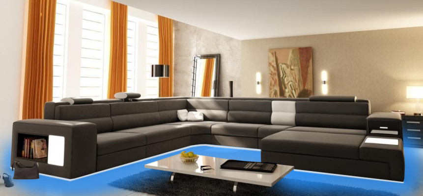 Canapé design en cuir pour canapé d'angle Ensemble de sièges de canapé En cuir Salon de paysage Canapé d'angle A1 Bleu