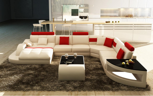 Canapé en cuir XXL multifonction, grand canapé d'angle paysage de salon, canapé d'angle rembourré.