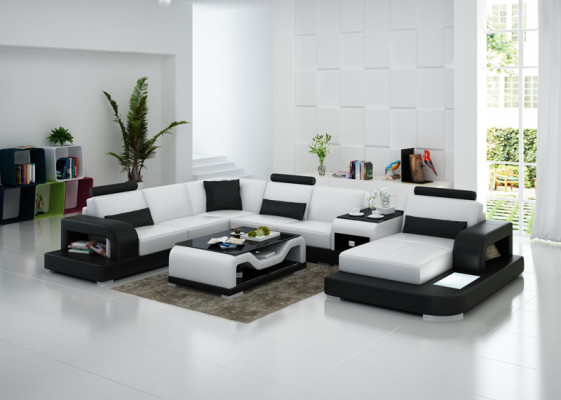 Canapé en cuir Moderne Salon Paysage Canapé d'angle Coin Décor Suite de Design