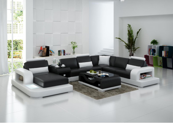 Canapé en cuir Moderne Salon Paysage Canapé d'angle Coin Décor Suite de Design