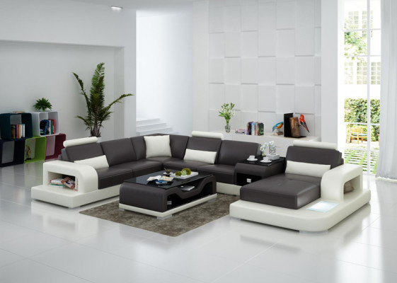 Canapé en cuir Moderne Salon Paysage Canapé d'angle Coin Décor Suite de Design