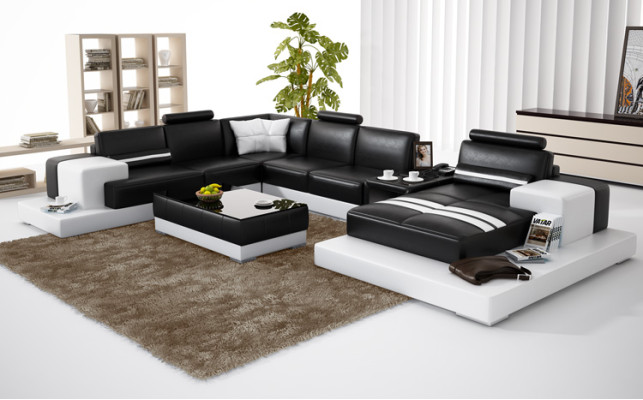 Canapé en cuir canapé salon paysage canapé d'angle suite d'angle décoration design moderne
