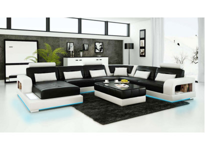 Canapé Canapé d'angle Design Paysage vivant avec étagère Rembourrage Siège Suite Canapé en cuir USB