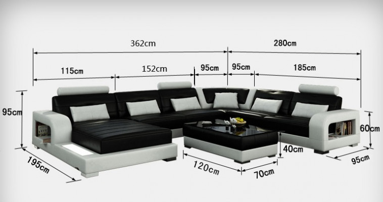 Canapé Canapé d'angle Design Paysage vivant avec étagère Rembourrage Siège Suite Canapé en cuir USB