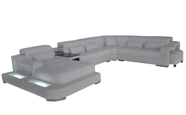 Cuir Canapé Rembourrage Siège Design Coin Suite Canapé Salon paysage + Lumière + USB
