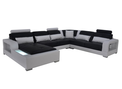 Canapé en cuir + Canapé USB Salon paysager Coin surélevé Design Moderne Rembourrage en U en forme