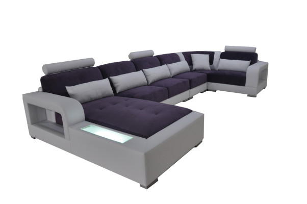 Canapé en cuir + Canapé USB Salon paysager Coin surélevé Design Moderne Rembourrage en U en forme