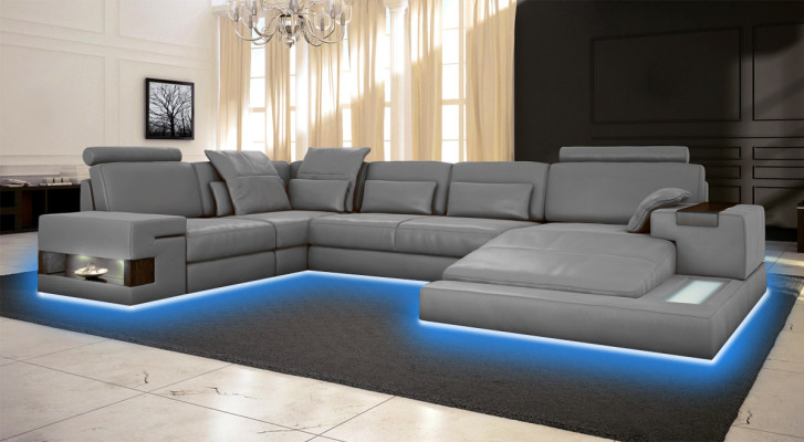 Grand canapé Canapé en cuir Paysage vivant Revêtement de siège Canapé d'angle Suite Canapés avec USB