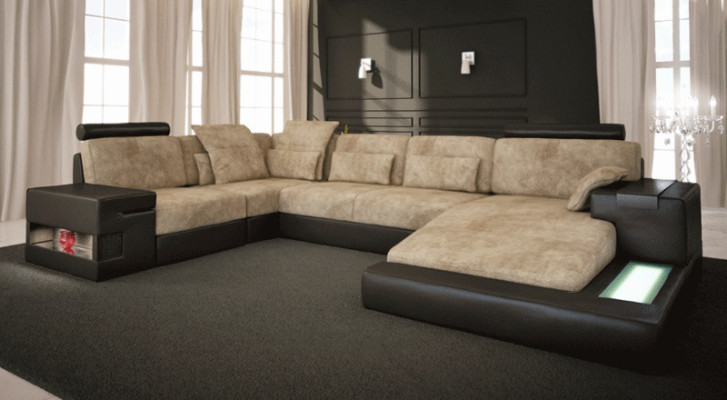 XXL Canapé d'angle en forme de U en cuir Canapé Rembourrage Cuir Textile USB Paysage vivant