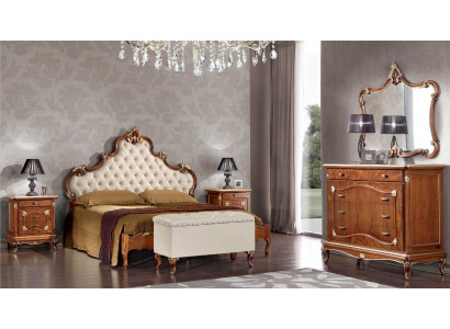Ensemble complet de chambre à coucher Lit 2x Table de chevet Commode Miroir Fauteuil 6 pcs Italie
