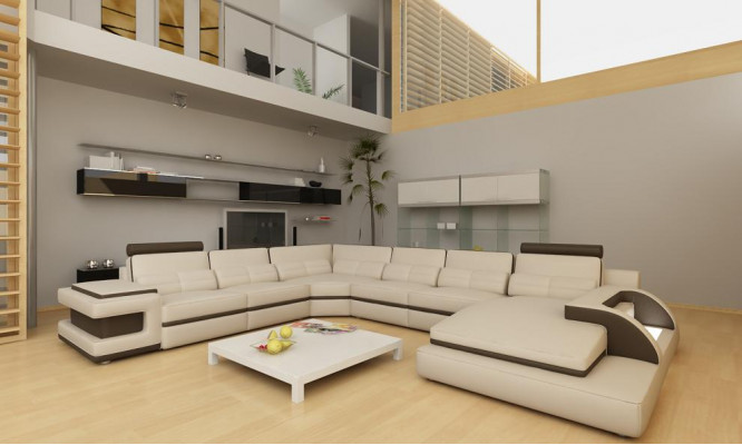 Paysage de vie Canapé Rembourrage Coin Suite Designer Canapé en cuir + Canapé USB WetzlarD