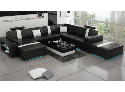 Canapé en cuir en forme de U Canapé Paysage vivant Canapé d'angle Suite Design Canapé Moderne K5010