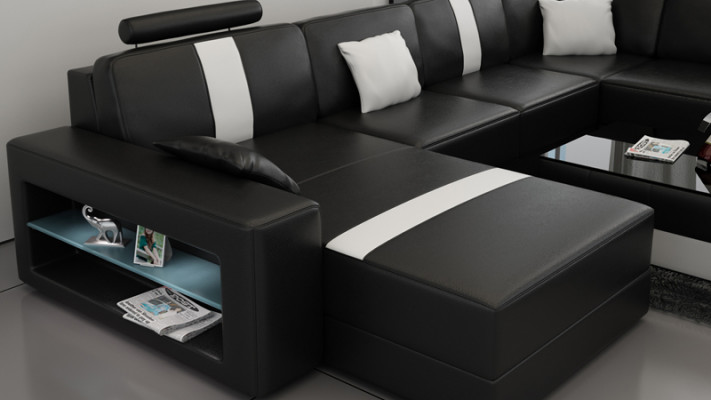 Canapé en cuir en forme de U Canapé Paysage vivant Canapé d'angle Suite Design Canapé Moderne K5010