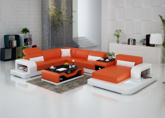 Canapé d'angle sofa + USB Rembourrage Paysage vivant Canapé d'angle rembourré Canapé design Canapé en cuir nouveau