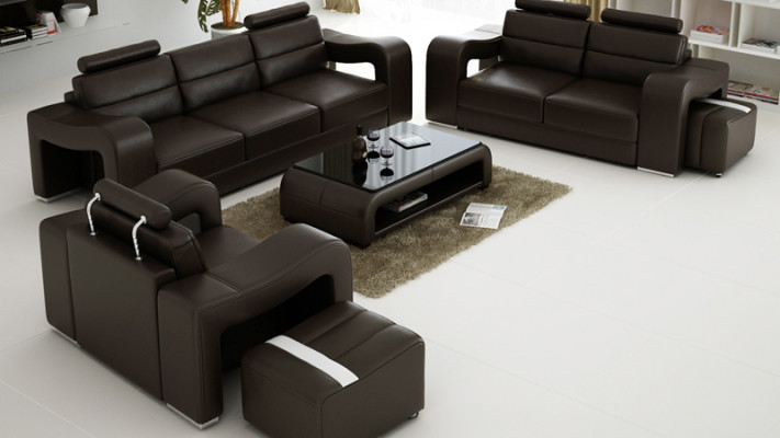 Canapé en cuir Suite avec canapés USB Rembourrage Canapés Luxe neuf Salon paysage 3+2+1