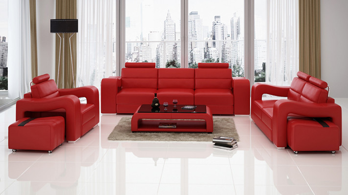 Canapé en cuir Suite avec canapés USB Rembourrage Canapés Luxe neuf Salon paysage 3+2+1