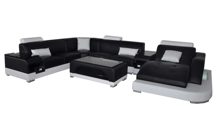 Canapé d'angle en cuir Coin Coin Suite de paysage vivant Design Canapé moderne Canapés en forme de U + USB