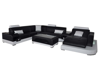 Canapé d'angle en cuir Coin Coin Suite de paysage vivant Design Canapé moderne Canapés en forme de U + USB
