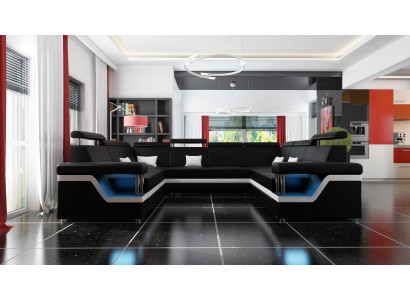 Paysage vivant Canapé d'angle avec USB Canapé en U Canapé Rembourrage Siège Suite XXL nouveau