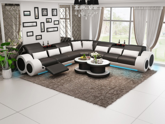 Paysage vivant Designer Sofa avec USB Grand Canapé en cuir rembourré Canapés d'angle Eck Noir