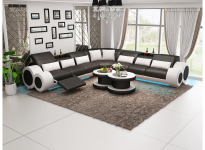 Paysage vivant Designer Sofa avec USB Grand Canapé en cuir rembourré Canapés d'angle Eck Noir