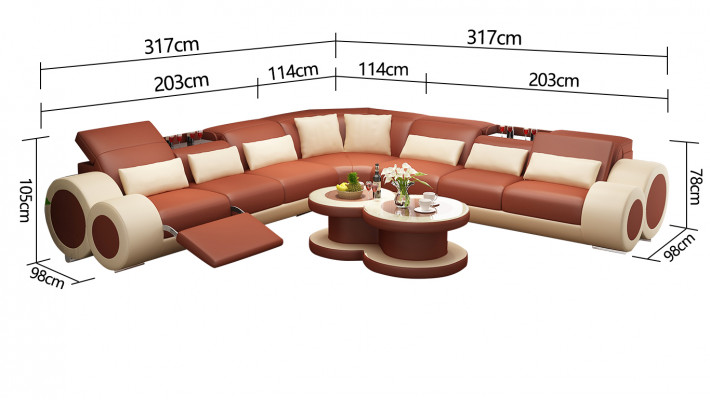 Paysage vivant Designer Sofa avec USB Grand Canapé en cuir rembourré Canapés d'angle Eck Noir