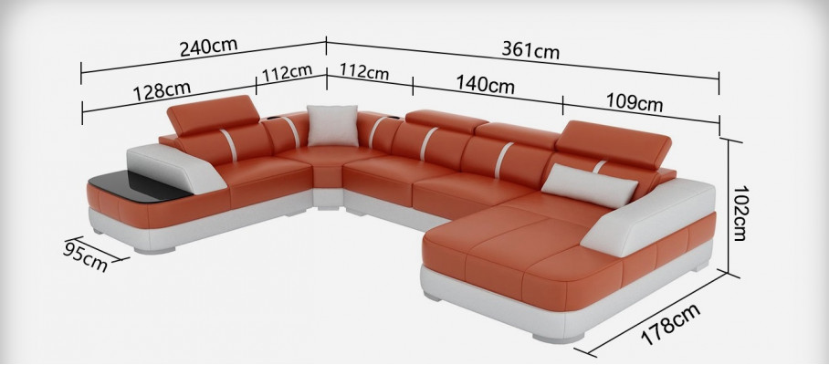 Paysage vivant Canapé design avec USB Grand canapé en cuir rembourré Coin de sièges Noirs