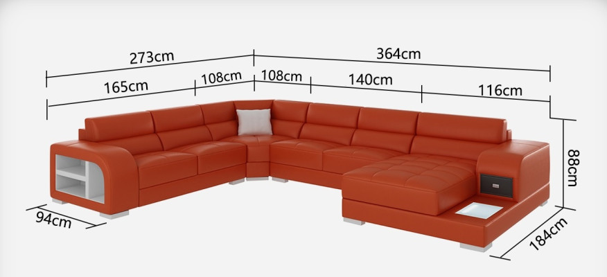Canapé d'angle en cuir moderne avec design de canapé convertible, coin salon, canapé d'angle, canapé en cuir léger avec USB