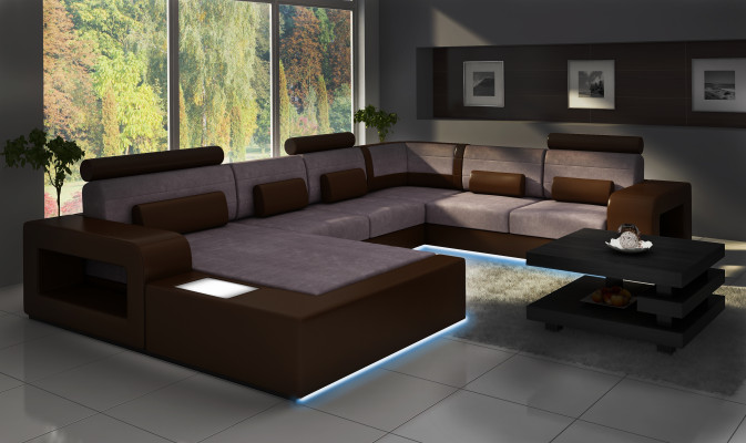 Canapé avec USB Tissu Textile Canapé en cuir avec éclairage Paysage vivant Sur mesure