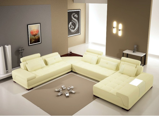 Canapé en cuir avec USB Canapé Rembourrage de siège d'angle Paysage vivant Canapé d'angle suite PH376