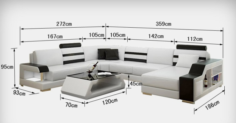 Canapé design Canapé d'angle Paysage de vie avec étagère Rembourrage Siège Suite Canapé en cuir USB