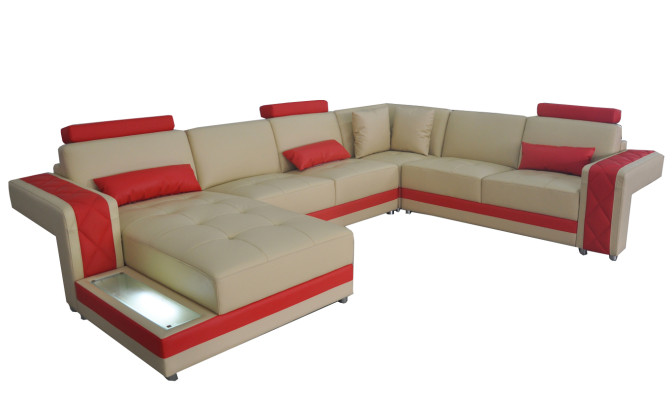 Canapé d'angle en cuir design moderne avec éclairage LED et ports USB