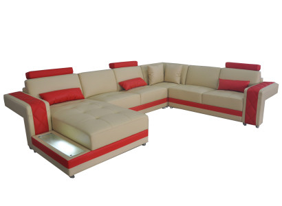 Canapé d'angle en cuir design moderne avec éclairage LED et ports USB