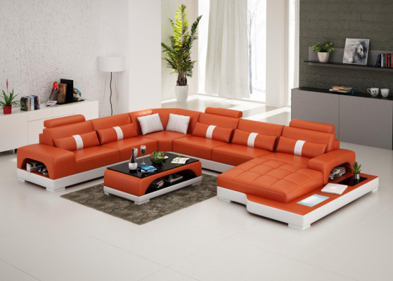 Canapé en cuir Canapé Coussin de vie Coin Canapé d'angle Canapé Moderne Design Suite