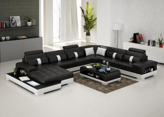 Canapé en cuir Canapé Coussin de vie Coin Canapé d'angle Canapé Moderne Design Suite