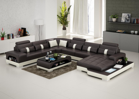 Canapé en cuir Canapé Coussin de vie Coin Canapé d'angle Canapé Moderne Design Suite