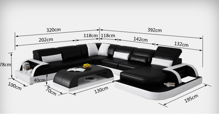 Canapé Canapé d'angle Design Paysage vivant Noir Rembourrage Siège Suite Canapé en cuir USB