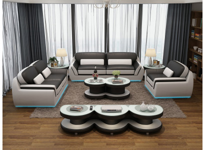Canapé en cuir canapé ensemble de canapés neufs 3+2+1 places décoration design moderne
