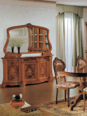 Commodes de Meubles Italiens Miroir Massif 2 pièces Commode Buffet Armoire en bois