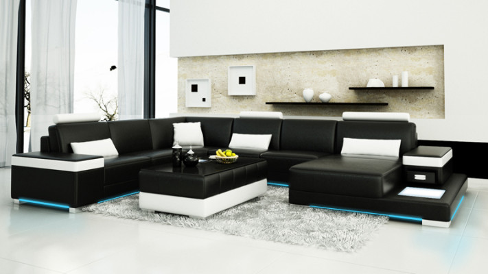 Canapé en cuir Canapé d'angle Moderne Design de paysage vivant Eck Suite Nouveau canapé L6013