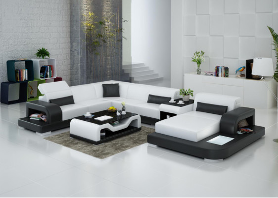 Canapé d'angle en cuir Salon d'angle Suite paysage design canapé moderne Canapés en forme de U G8006