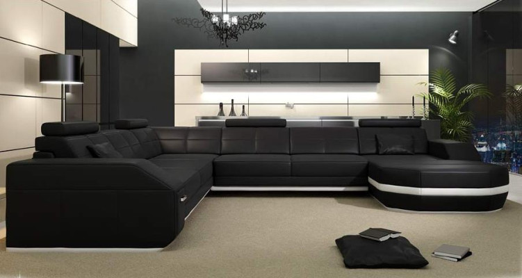 Paysage vivant Canapé en cuir Canapé Canapé d'angle Suite d'angle Design Moderne Canapé avec USB