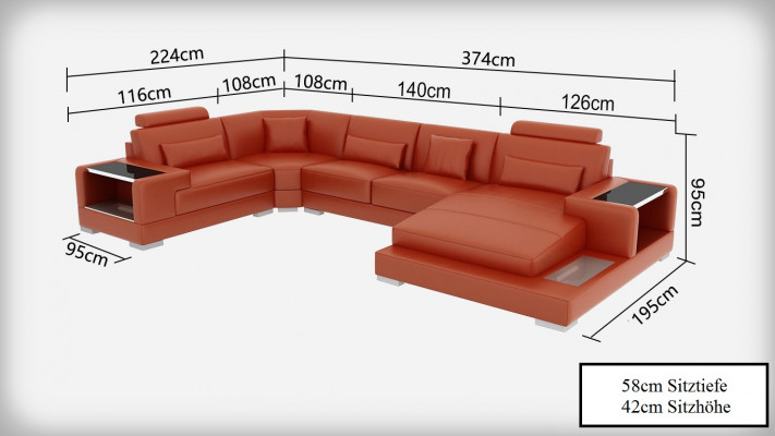 Paysage vivant Coin rembourrage Canapé d'angle avec USB Suite paysage Cuir Wetzlar